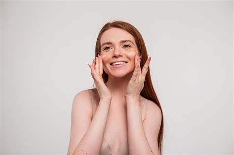 Premium Photo | Happy cute beauty fresh redhead girl with smile smears
