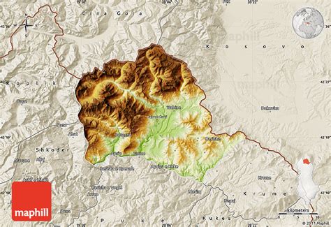 Physical Map of Tropojë, shaded relief outside