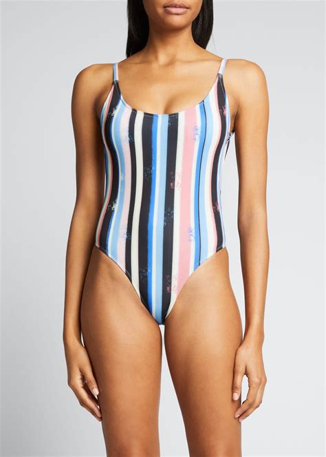 Verandah Striped Tank One-piece Swimsuit - Black Multi Paint | Editorialist