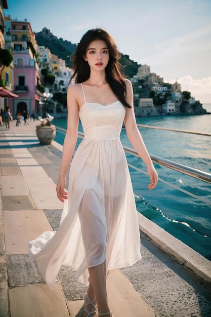 Premium AI Image | model wearing a white dress by fashion designer.