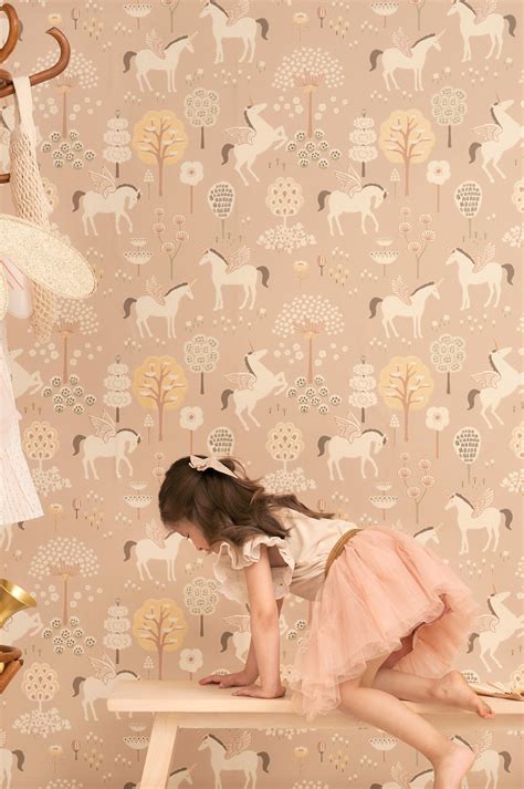 Pretty Little Childrens Pink Wallpaper | Majvillan True Unicorn