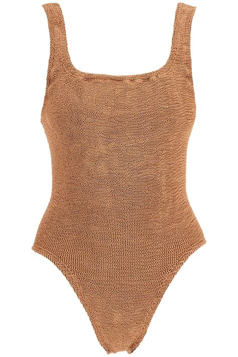 HUNZA G. one-piece square neck swims Beige Hunza G