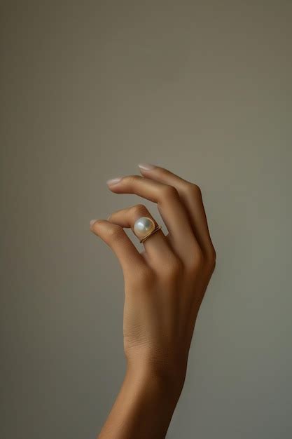 beautiful female hand wearing elegant design pearl ring   light