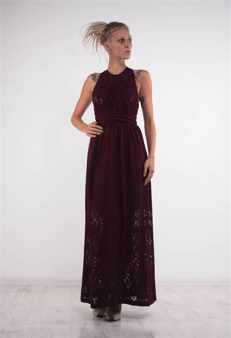 Crochet Marsala Dress KNIT Maxi Dress Openback Viscose Dress Crochet
