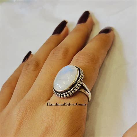 Genuine Moonstone Ring, Moonstone Silver Ring, Moonstone Jewelry, Boho