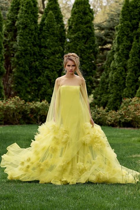 Yellow Jovani 40092 Long Formal Floral Applique Cape Prom Dress - Prom