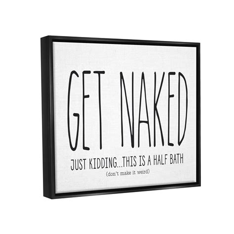 Trinx Get Naked Funny Word Bathroom Black and White Design Canvas Wall
