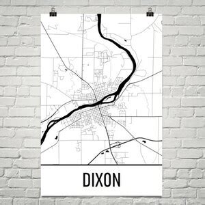 Dixon Map, Dixon Art, Dixon Print, Dixon IL Poster, Dixon Wall Art, Map of Illinois, Illinois ...