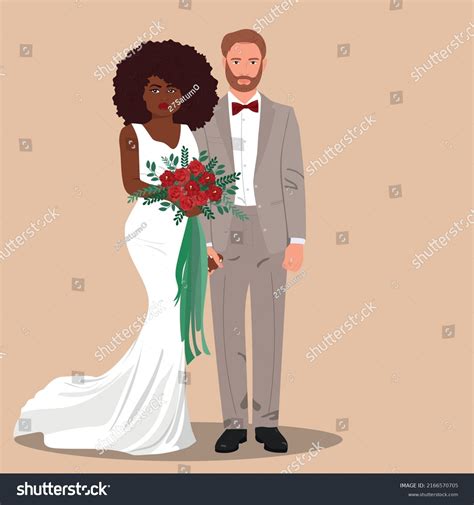 Elegance Interracial Wedding Couple Template Wedding Stock Vector