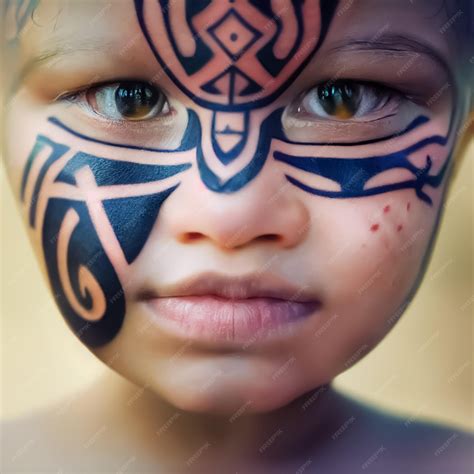 Premium AI Image | A young boy with a tattoo on his face is looking at ...