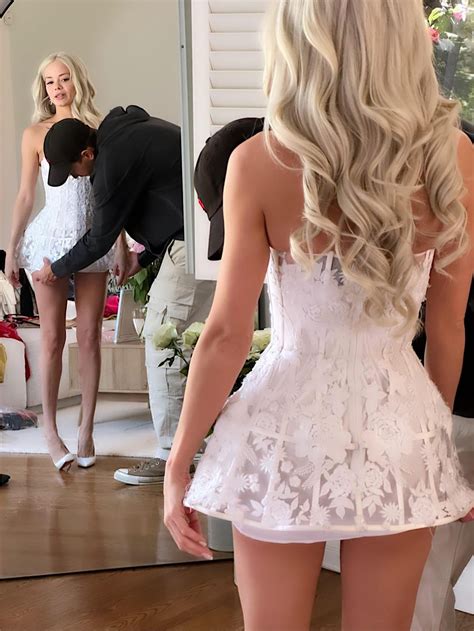 Blonde leggy hottie Elsa Jean fitting a wedding mini dress 🤍🤍🤍 : r