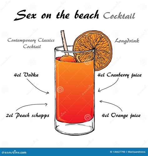 Hand Drawn Illustration of Cocktail Sex on the Beach 1 Stock Vector
