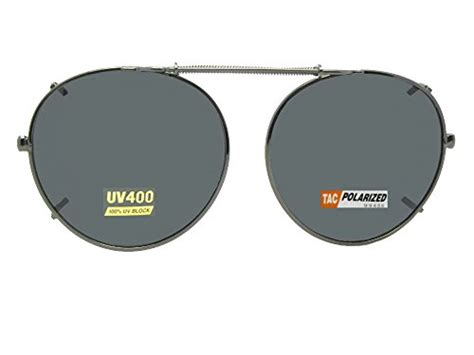 Semi Round Polarized Clip On Sunglasses (Pewter-Polarized Gray Lens, 50mm Wide x 47mm Height ...