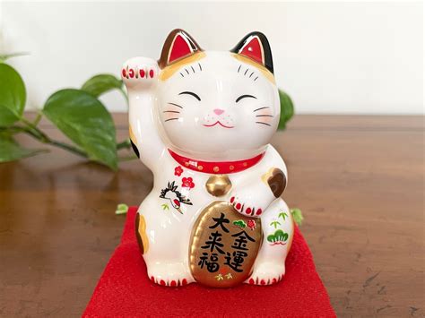 japanese lucky cat statue maneki neko good fortune figurine etsy
