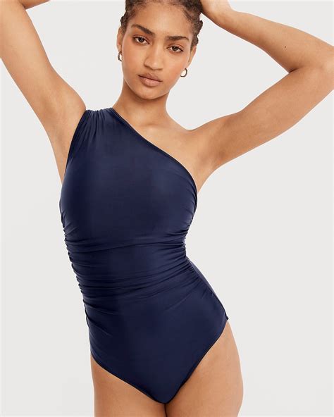 Ruched one-shoulder one-piece | Bandeau one piece swimsuit, Ruched