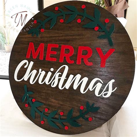 Merry Christmas Round Wood Sign – Treen Manila