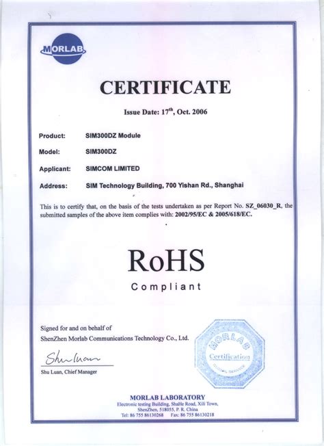 Rohs Compliance Certificate Template | williamson-ga.us