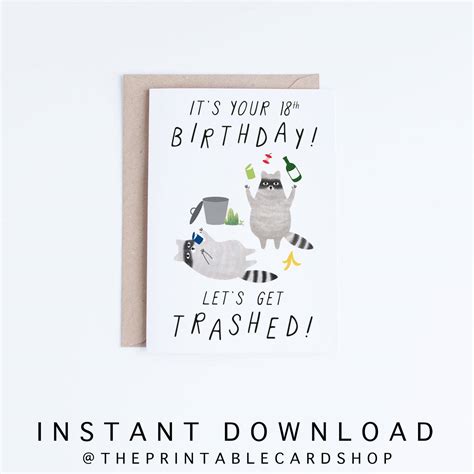 Printable 18th Birthday Cards, Funny 18 Birthday Cards Instant Download, Freegan Raccoons, Let's ...