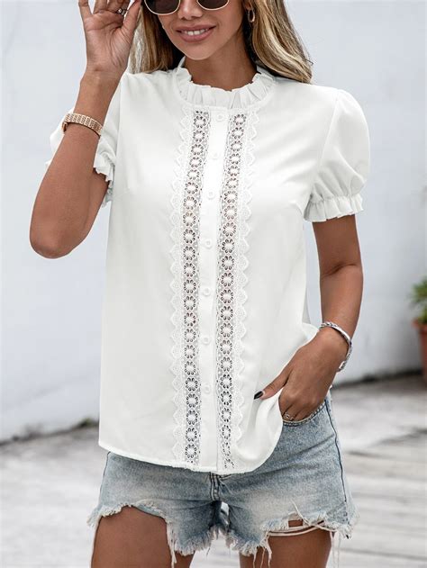 Блуза с гипюровой кружевной отделкой | SHEIN Россия | Frill blouse ...