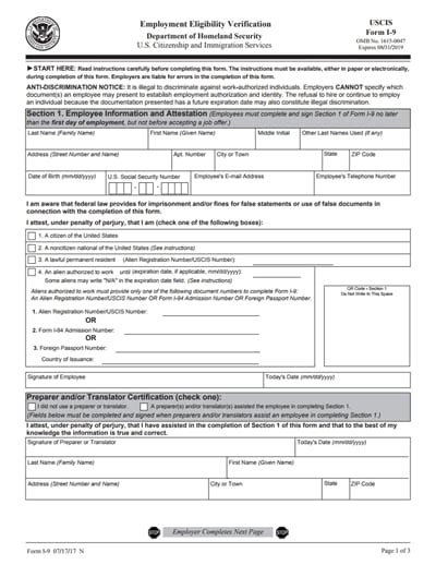 I-9 - Free Download, Create, Edit, Fill and Print PDF Template