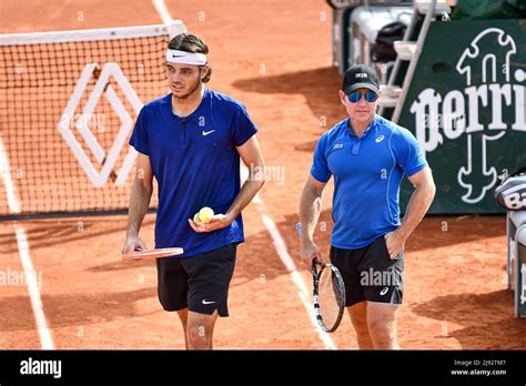 Taylor Fritz of USA and his coach during the French Open (Roland-Garros ...