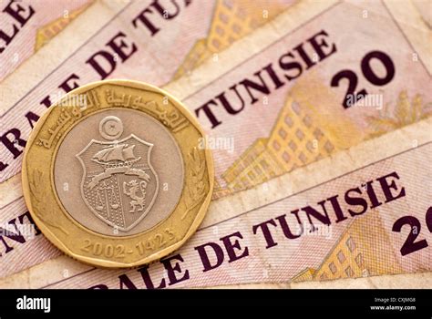 Tunisian Coins on 20 dinar notes Stock Photo - Alamy