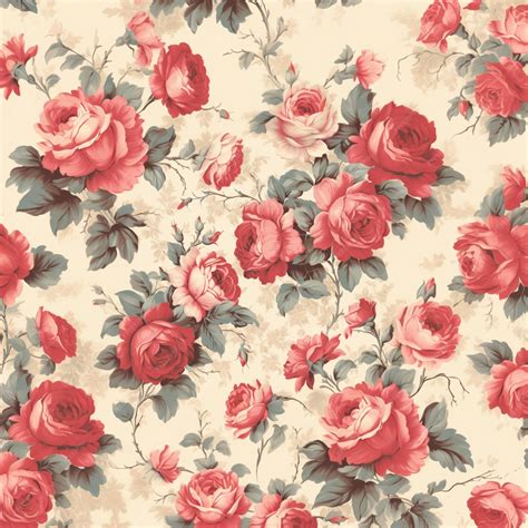 Premium Photo | A close up of a floral wallpaper with red roses ...