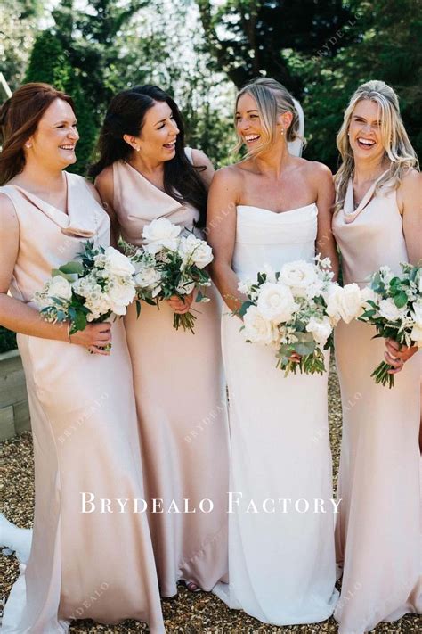 Blushing Pink Cowl Neck Fit and Flare Bridesmaid Dresses