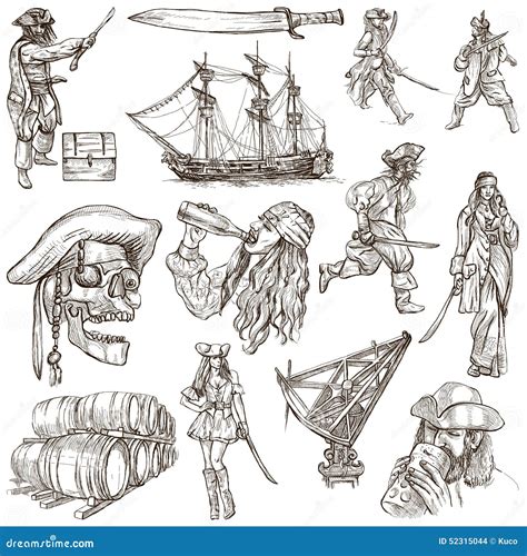 Pirati - Una Collezione Disegnata a Mano Illustrazione di Stock