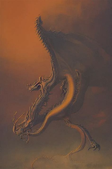 zdzisław beksinski painting. a dragon protecting its | Stable Diffusion ...