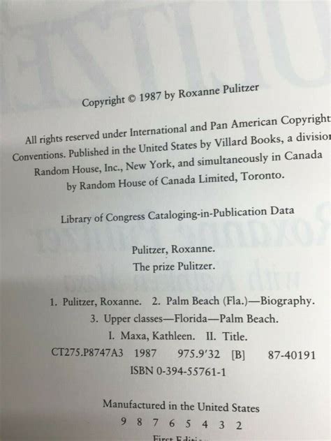 The Prize Pulitzer by Roxanne Pulitzer 1st Edition 1987 HC/DC