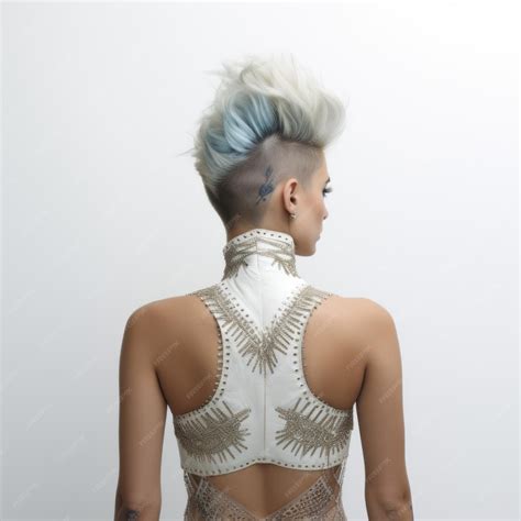 Premium Photo | Blue Mohawk Woman A Stunning Rear View In White And Gold