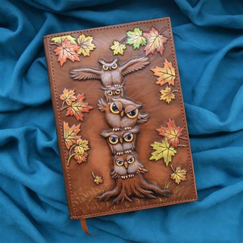 Блокнот в кожаной обложке Тотем Совы brown leather | Самодельный ...