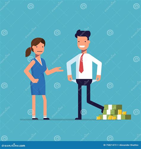 Man Cheating Woman. Businessman with Lots of Money Evades Payment