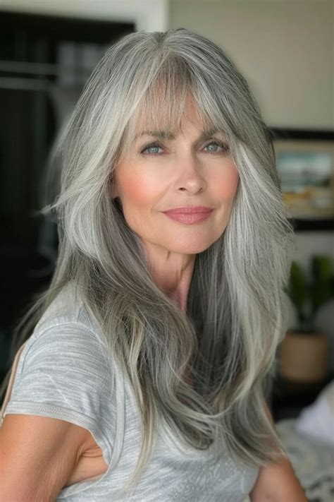45 Absolutely Stunning Gray Hairstyles With Bangs For Women Over 60