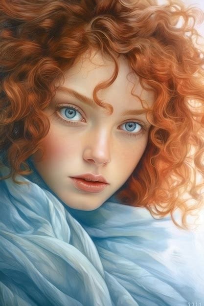 Premium AI Image | A portrait of a girl with red hair and blue eyes.