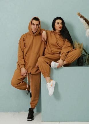 Парный спортивный костюм на флисе оверсайз коричневый | комплект family ...