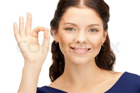 bright picture of lovely teenage girl showing ok sign | Stock image ...
