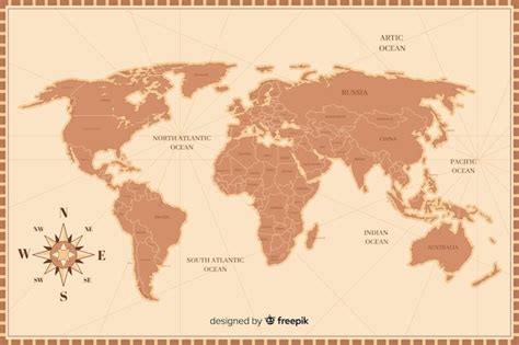Плоский дизайн винтажная карта мира | Бесплатно векторы