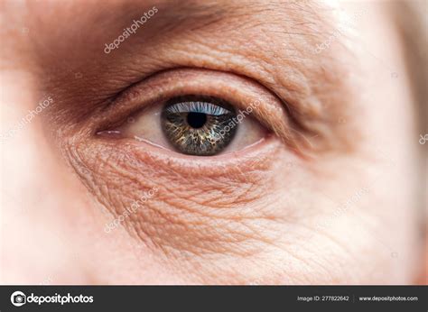 Close View Mature Man Eye Eyelashes Eyebrow Looking Camera — Stock ...