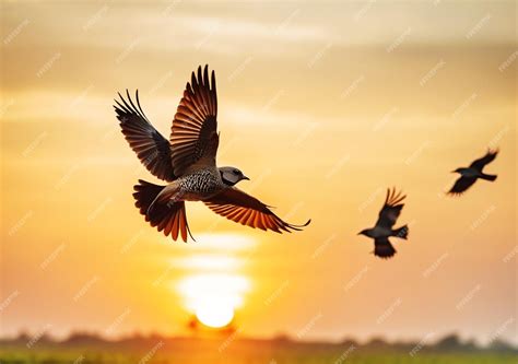 premium ai image beautiful birds flying  sunset