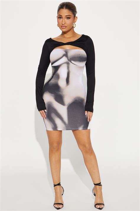 Mina Body Mini Dress - Nude/combo | Fashion Nova