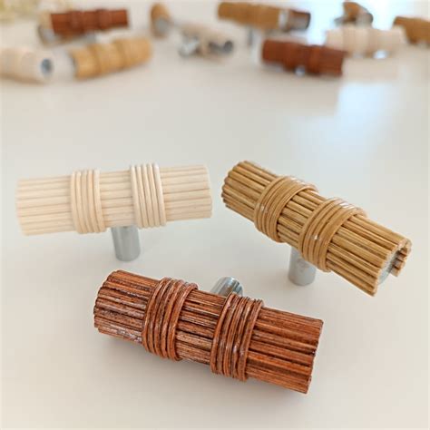boho rattan knobs bamboo wicker drawer pulls  drawers natural