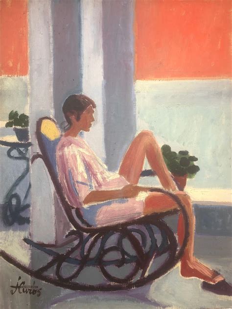 Jordi Curos - Woman in rocking chair oil on canvas painting fauvism
