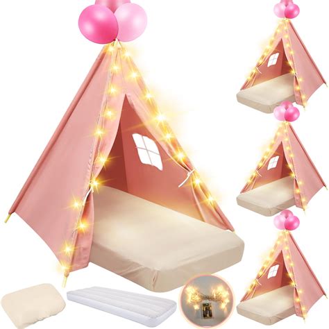 4 Set Kids Teepee Tent Bulk with Light String & Inflatable Airbed