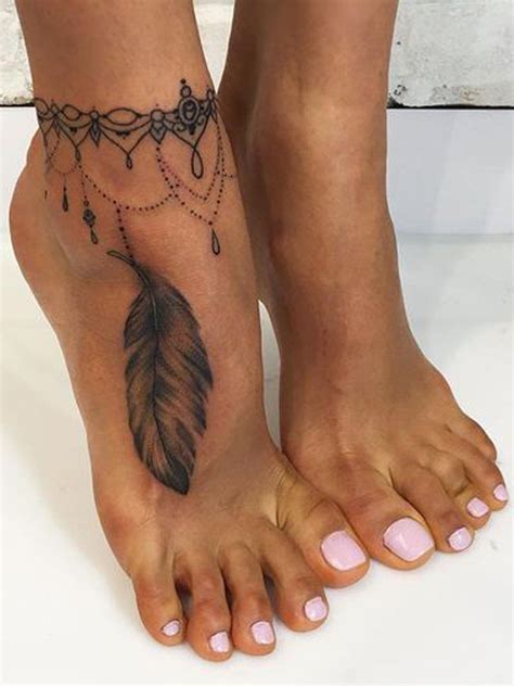 Black Henna Lace Feather Wrap Around Illusion Anklet Ankle Foot Tattoo ...