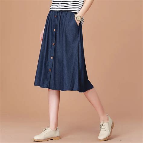 2018 Spring Autumn Elastic Waist Plus Size Denim Skirts Women Fashion ...