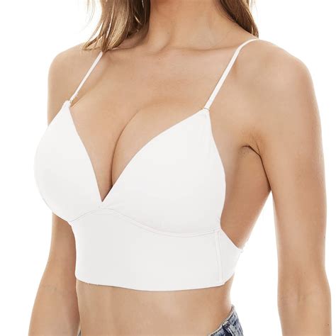 Skpblutn Push Up Bra For Women Low Back Lace Glossy U Shape Backless