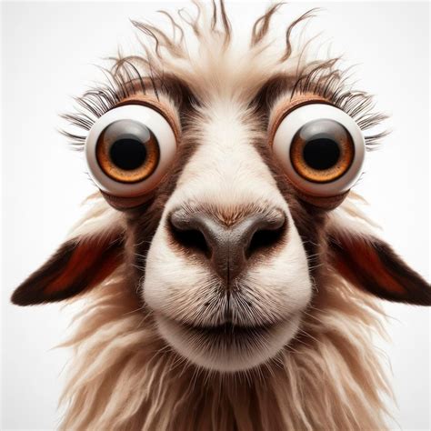 Funny Portrait of surprised sheep with Huge Eyes on solid white background ai generative ...