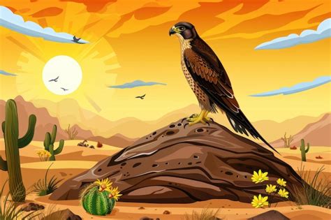desert falcon  sunset premium ai generated image
